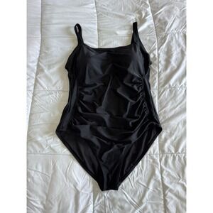 Coastal Rose Women's 16 Bathing Suit One Piece Black Rouche Waist